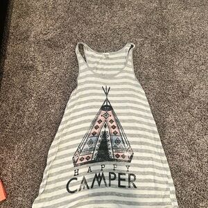 Striped Gray Happy Camper Tank Top